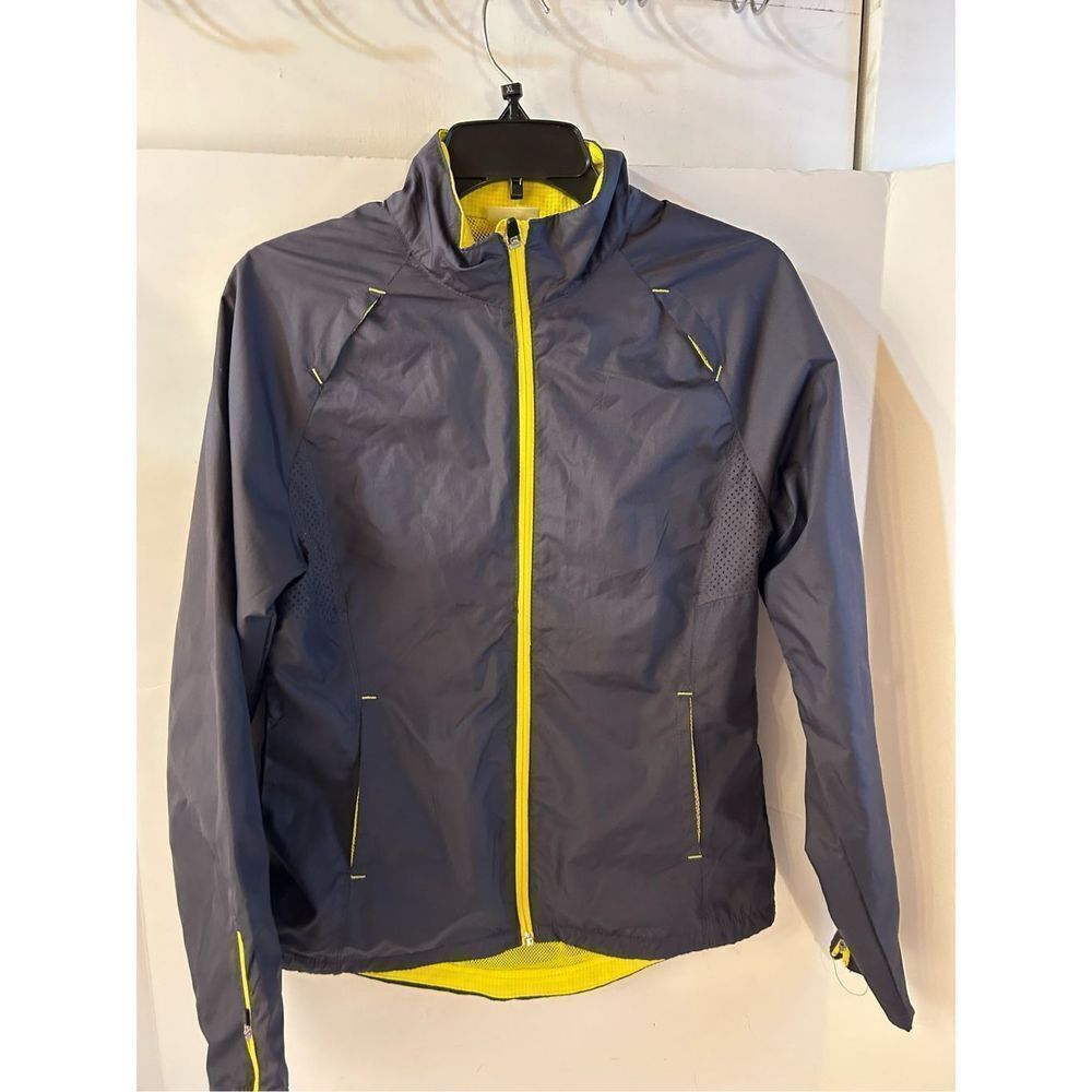 Danskin greystone windbreaker zipper jacket‎ small 4-6 packable gray yellow